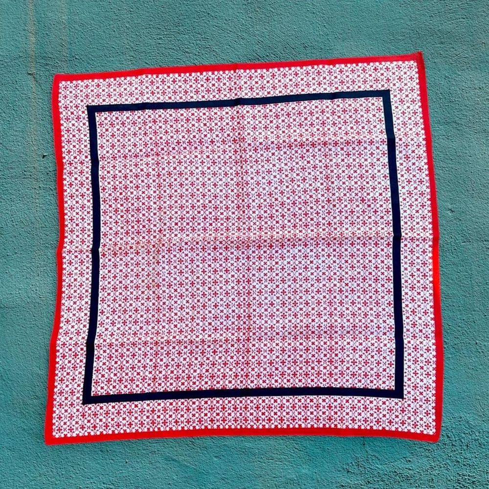 Americana Red, Black, and White Patterned Square Silk Scarf